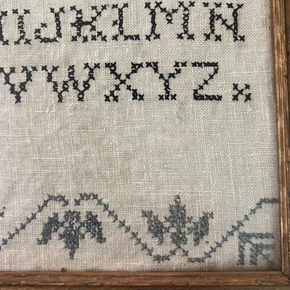Vintage 1930 Embroidered Cross-Stitch Wall Art with Carriage Design